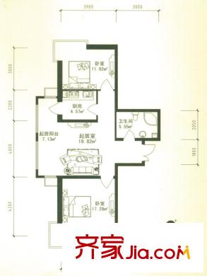 華風(fēng)海城灣戶型圖4#樓二單元04號(hào)戶型 2室1廳1衛(wèi)1廚