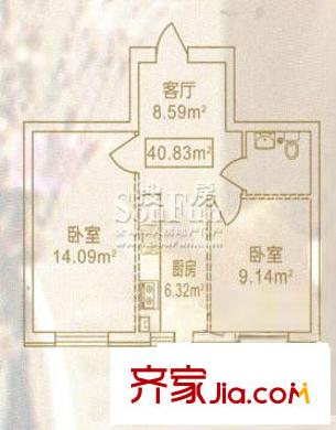 高麗風(fēng)情小鎮(zhèn)戶型圖兩室一廳40.83平方米 2室1廳1衛(wèi)1廚