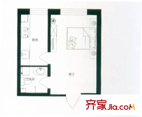 英倫名邸戶型圖F戶型 1室1廳1衛(wèi)1廚