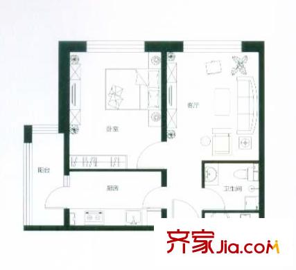 英倫名邸戶型圖A戶型 1室1廳1衛(wèi)1廚