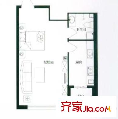 英倫名邸戶型圖I戶型 1室1廳1衛(wèi)1廚
