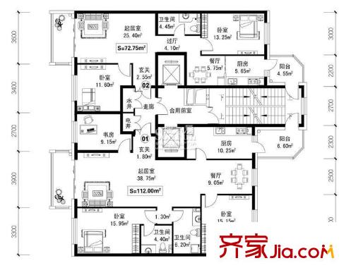 傲城國際戶型圖B棟3單元戶型圖 2室2廳2衛(wèi)1廚