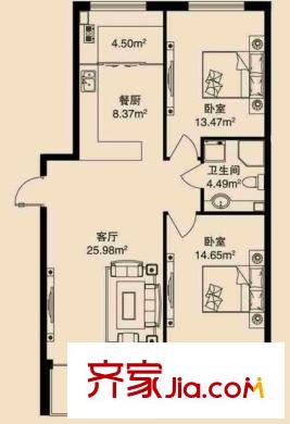泰和軒戶型圖戶型 使用面積66.96平方米 2室1廳1衛(wèi)1廚