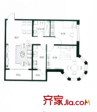 英倫名邸戶型圖D戶型 2室2廳1衛(wèi)1廚