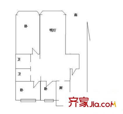 中植方洲苑 3室 戶型圖