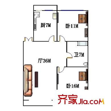 中植方洲苑 2室 戶型圖