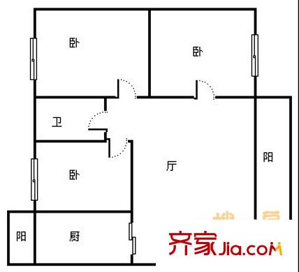 中植方洲苑 3室 戶型圖