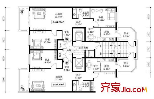 傲城國際戶型圖B棟4單元戶型圖 2室2廳1衛(wèi)1廚