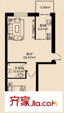 泰和軒戶型圖戶型 使用面積43.52平方米 1室1廳1衛(wèi)1廚