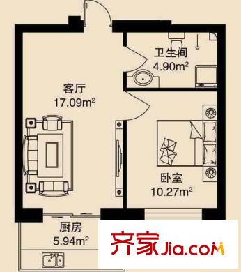 泰和軒戶型圖戶型 使用面積32.26平方米 1室1廳1衛(wèi)1廚