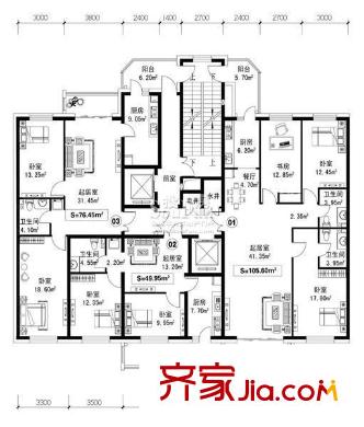 傲城國際戶型圖A棟3單元戶型圖 2室2廳2衛(wèi)1廚