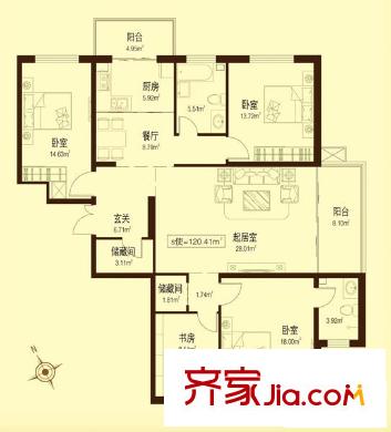 民生國際戶型圖戶型1 4室2廳2衛(wèi)1廚