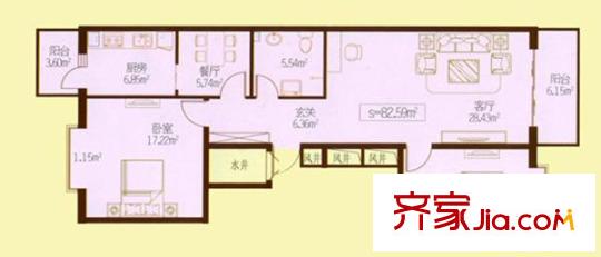 民生國際戶型圖F戶型 2室2廳1衛(wèi)1廚