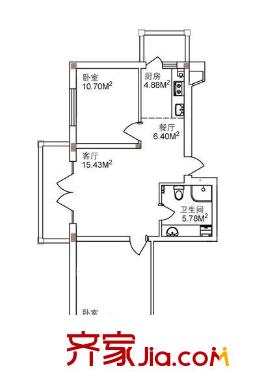 南郡二期麗郡戶型圖58.55米兩室一廳一衛(wèi)一廚 2室1廳1衛(wèi)1廚