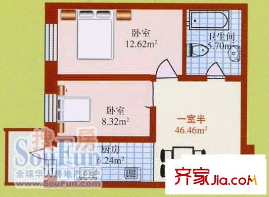 南棵綠蔭小區(qū)戶型圖2室1廳1衛(wèi)1廚