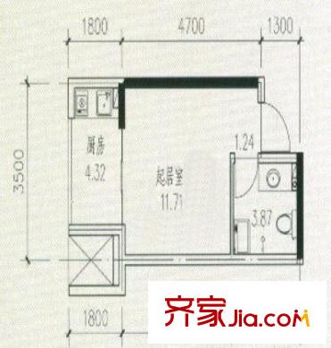 盛世閑庭戶型圖戶型 使用面積21.14平方米 1室1衛(wèi)1廚