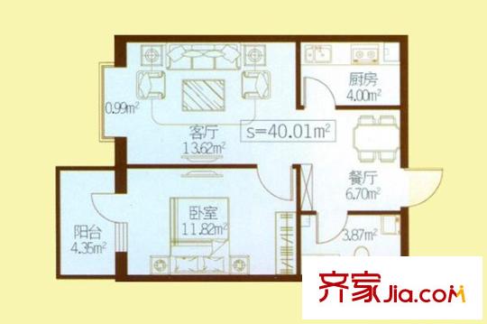 民生國際戶型圖A戶型 1室2廳1衛(wèi)1廚