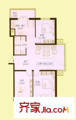 民生國際戶型圖E戶型 3室1廳1衛(wèi)1廚
