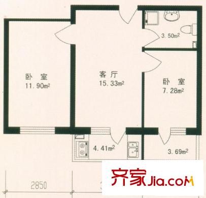 祥和家園戶型圖17號樓戶型  2室1廳1衛(wèi)1廚