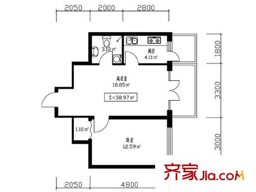 祥和家園戶型圖戶型  1室1廳1衛(wèi)1廚