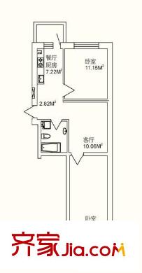 南郡二期麗郡戶型圖51.46米兩室一廳一衛(wèi)一廚 2室1廳1衛(wèi)1廚