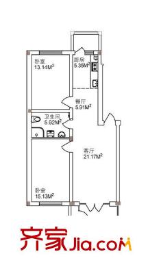 南郡二期麗郡戶型圖66.62米兩室一廳一衛(wèi)一廚 2室1廳1衛(wèi)1廚
