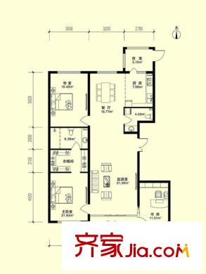 海富金棕櫚戶型圖T戶型 3室2廳2衛(wèi)1廚
