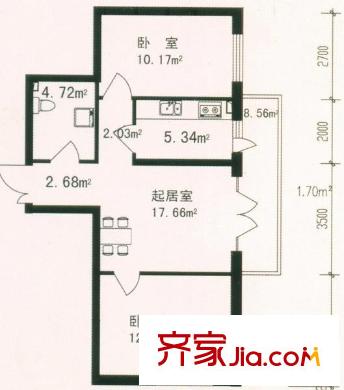 祥和家園戶型圖17號樓戶型  2室1廳1衛(wèi)1廚
