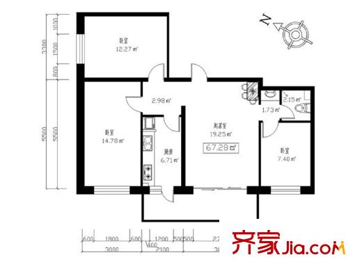 祥和家園戶型圖戶型  3室1廳1衛(wèi)1廚