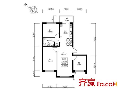 祥和家园户型图户型 3室1厅1卫1厨