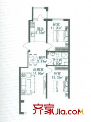 海富漫香林戶(hù)型圖多層電梯洋房戶(hù)型 2室1廳1衛(wèi)1廚