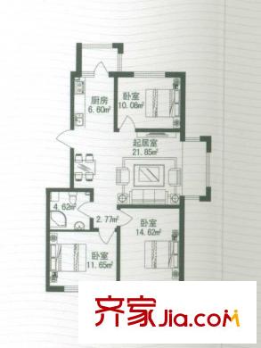 海富漫香林戶(hù)型圖多層電梯洋房戶(hù)型 3室1廳1衛(wèi)1廚
