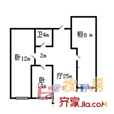 世貿(mào)濱江新城2室1廳1衛(wèi)1廚