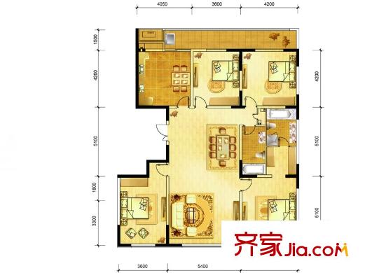 金色萊茵戶型圖三期期5#A戶型 4室2廳2衛(wèi)1廚