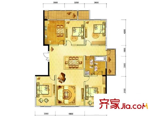 金色萊茵戶型圖三期5#C戶型 4室2廳2衛(wèi)1廚