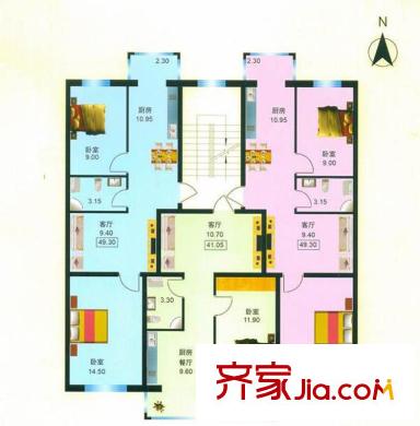 冬奧家園戶型圖B棟二、三、四、五單元戶型 2室1廳1衛(wèi)1廚
