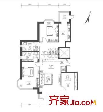 榮耀上城戶型圖兩室兩廳121.0平方米 2室2廳2衛(wèi)1廚