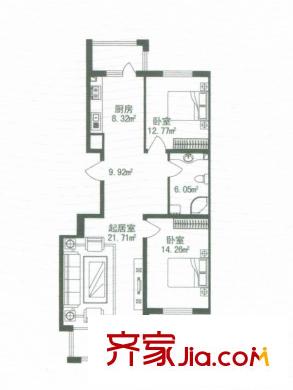 海富漫香林戶(hù)型圖高層戶(hù)型 2室1廳1衛(wèi)1廚