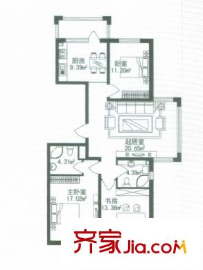 海富漫香林戶(hù)型圖高層 戶(hù)型 3室1廳1衛(wèi)1廚