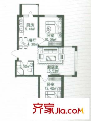 海富漫香林戶(hù)型圖多層B戶(hù)型 2室1廳1衛(wèi)1廚