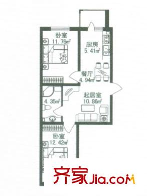 海富漫香林戶(hù)型圖多層A戶(hù)型 2室1廳1衛(wèi)1廚