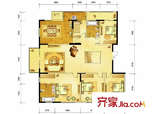 金色萊茵戶型圖三期5#D戶型  4室2廳2衛(wèi)1廚