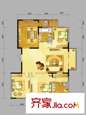 金色萊茵戶型圖三期8#A戶型  3室2廳2衛(wèi)1廚