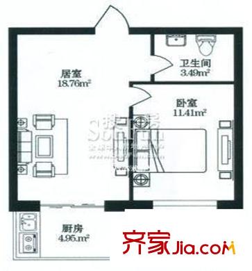 裕發(fā)新城戶型圖一室一廳33.66平方米 1室1廳1衛(wèi)1廚