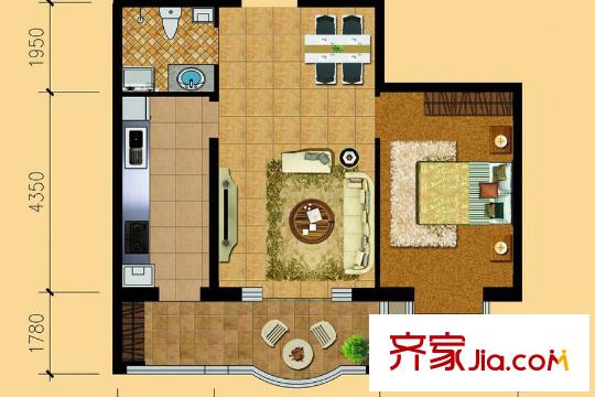 南極國(guó)際戶型圖A戶型 1室1廳1衛(wèi)1廚
