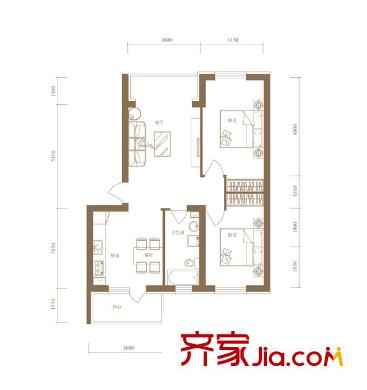柒零捌零 城仕公館戶型圖B11戶型 2室2廳1衛(wèi)1廚