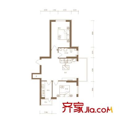 柒零捌零 城仕公館戶型圖B10戶型 2室2廳1衛(wèi)1廚