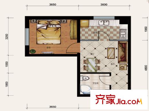 柒零捌零 城仕公館戶型圖A1戶型 1室2廳1衛(wèi)1廚
