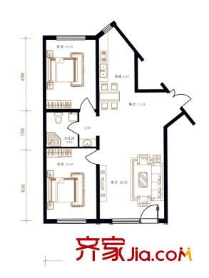 鳳凰灣戶型圖B戶型圖 2室2廳1衛(wèi)1廚
