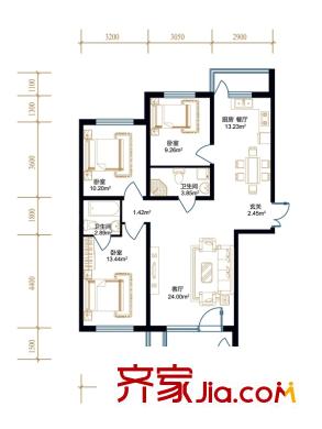 鳳凰灣戶型圖A戶型圖 3室2廳2衛(wèi)1廚